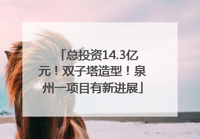 总投资14.3亿元！双子塔造型！泉州一项目有新进展