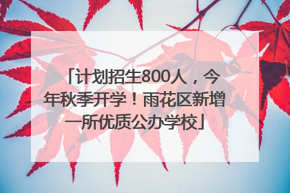 计划招生800人，今年秋季开学！雨花区新增一所优质公办学校